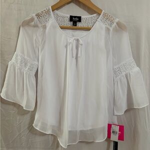 by & by White Blouse with Lace and Bow